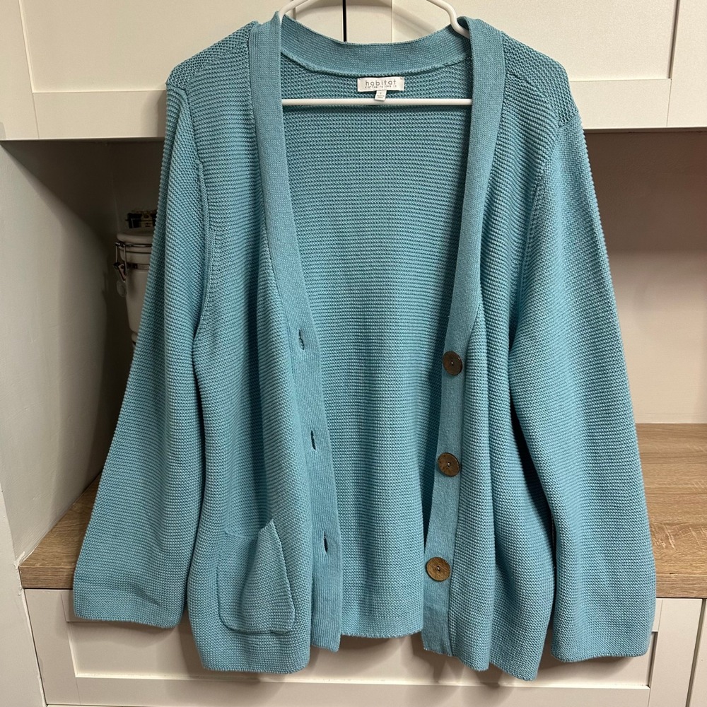 Habitat Clothes To Live In Cardigan Womens L Cotton Linen Button Front Artsy